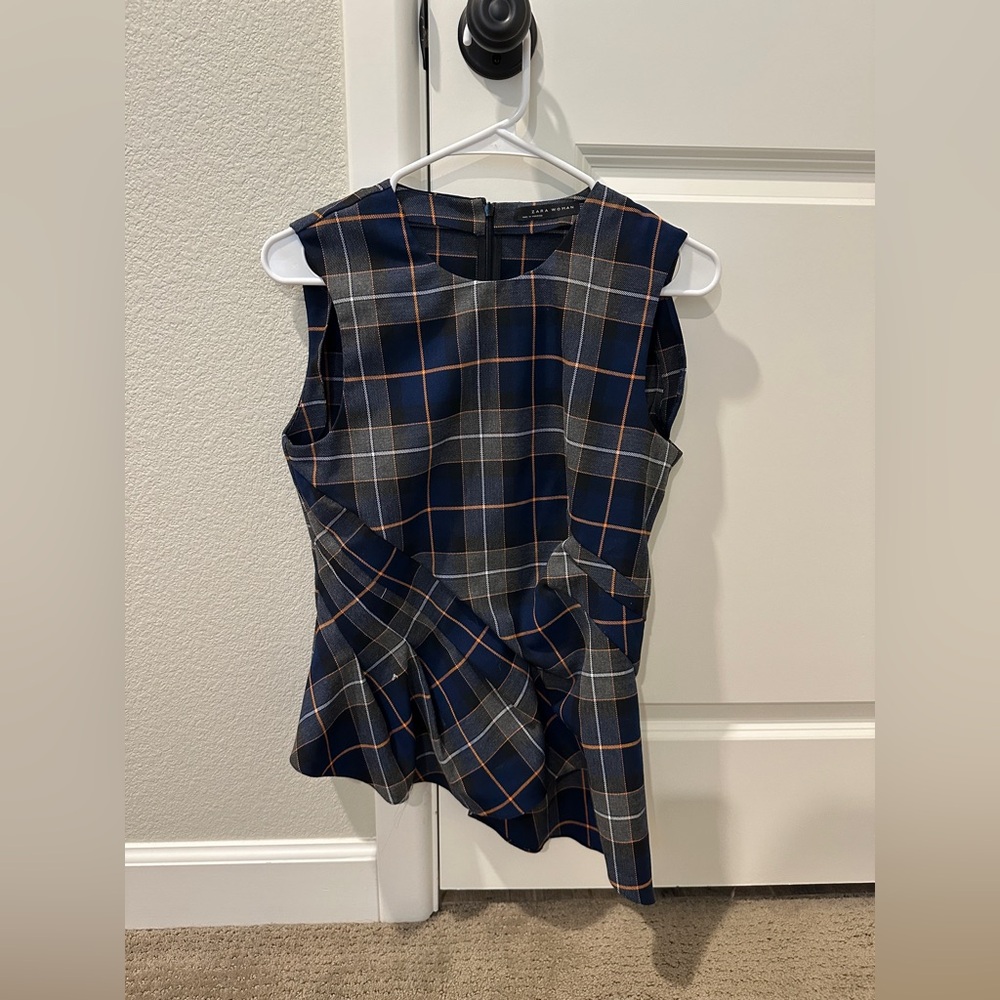 Zara Plaid Sleeveless Asymmetrical Top Small